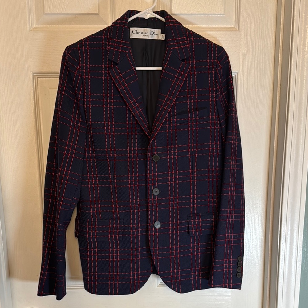 Dior Blue and Red Plaid Blazer Classic Suit Jacket
